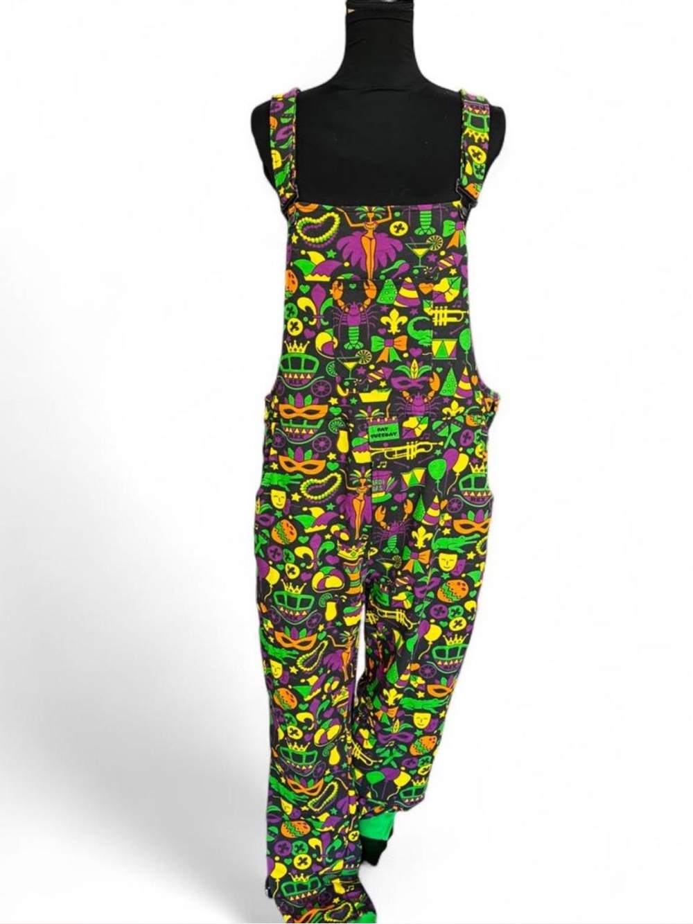 Women's Mardi Gras Print Overalls - Vibrant Green & Purple